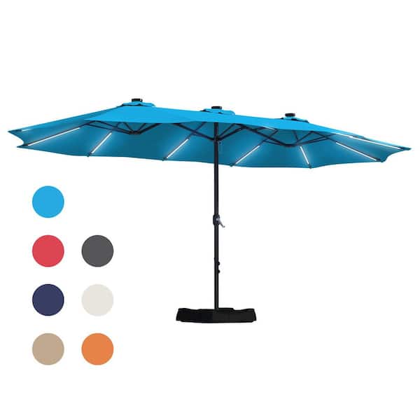 Mondawe 15 ft. Patio Solar Market Umbrella Double-Sided Outdoor Umbrella with Base and Detachable Light Strip in Turquoise