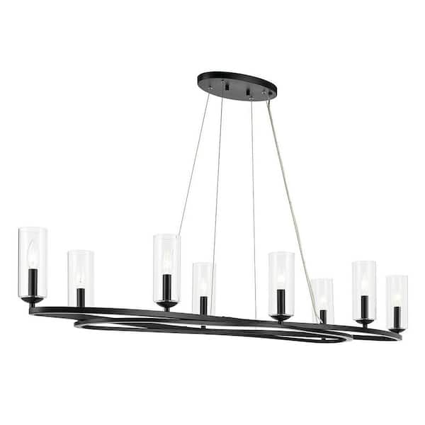 Harpin 52.5 in 8-Light Linear Black Soft Modern Dining Room Chandelier with Clear Glass