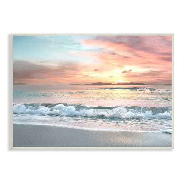 Stupell Industries Sunrise Beach Landscape Mountain Rolling Tide By Mike Calascibetta Unframed Print Nature Wall Art 13 in. x 19 in.