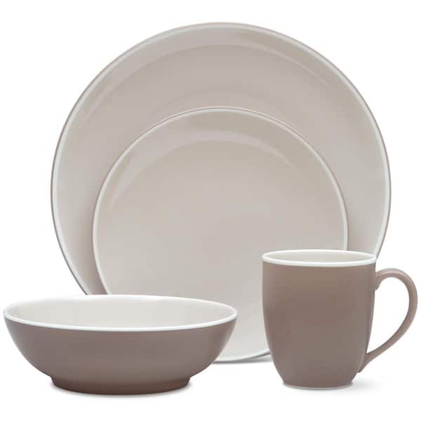 ColorTrio Clay 4-Piece (Tan) Porcelain Coupe Place Setting, Service for 1