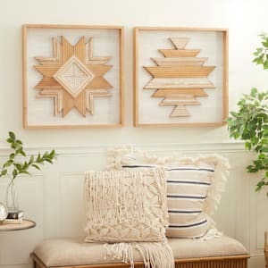 Wood Brown Handmade Southwestern Beaded Geometric Wall Decor (Set of 2)