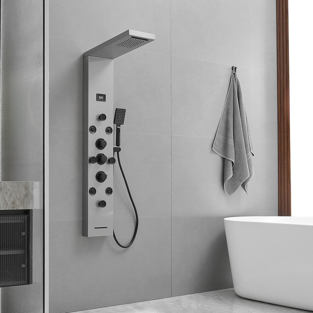 Black Nickel 8-Jet Rainfall Shower Panel System with Handheld Wand