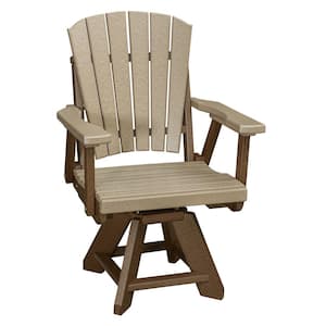 Adirondack Series Tudor Brown Frame Swivel High Density Resin Outdoor Dining Chair in Weatherwood Seat (Set of 1)