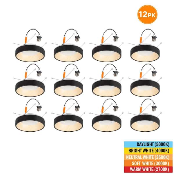 6 in. Retrofit Matte Black White Oak Accent Integrated LED Recessed Light Night Light Feature Adjustable CCT (12-Pack)