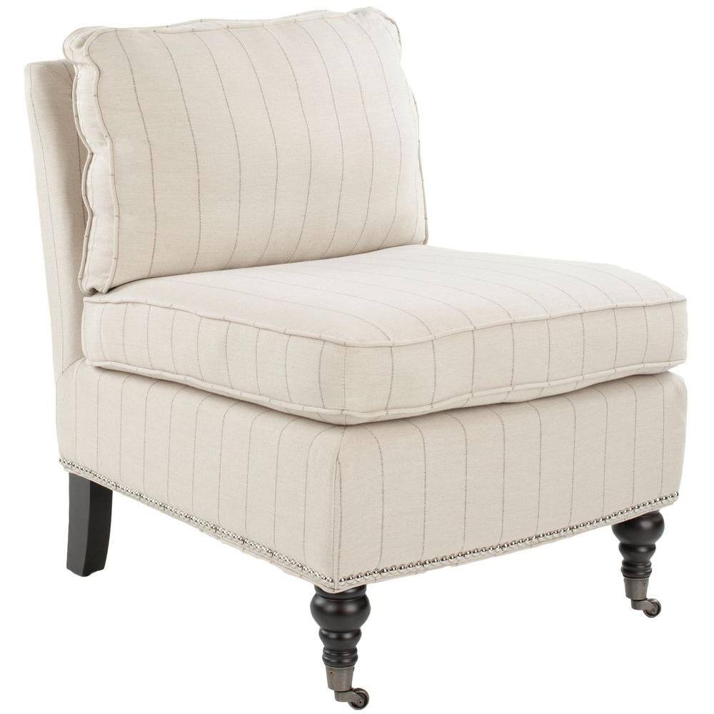 Flax Beige Linen Slipper Chair with Spindle Legs