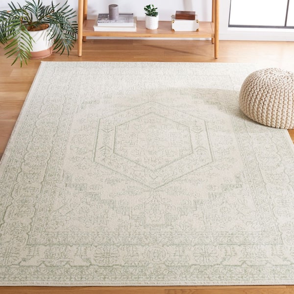Adirondack Sage/Ivory 6 ft. x 6 ft. Border Medallion Square Area Rug