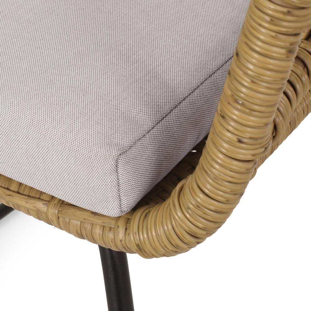 Set of 2 Light Brown and Beige Wicker Outdoor Dining Chairs with Iron Frame