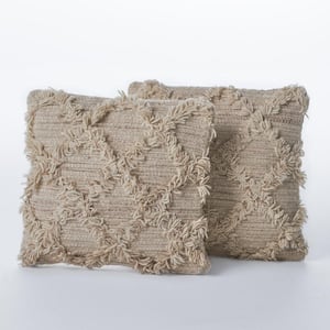 Jucar Ivory Geometric Cotton 17 in. x 17 in. Throw Pillow (Set of 2)