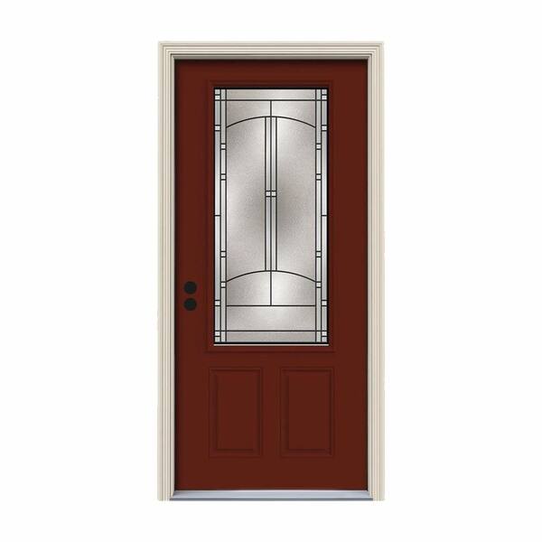 JELD-WEN 32 in. x 80 in. 3/4 Lite Idlewild Mesa Red w/ White Interior Steel Prehung Right-Hand Inswing Front Door