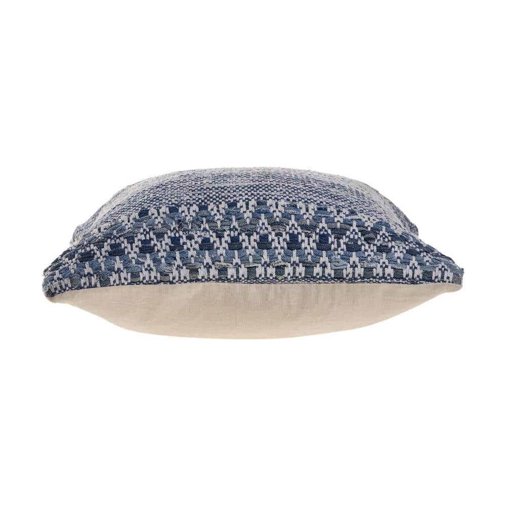 Blue and Ivory Chevron Textured Square Throw Pillow, 20 in