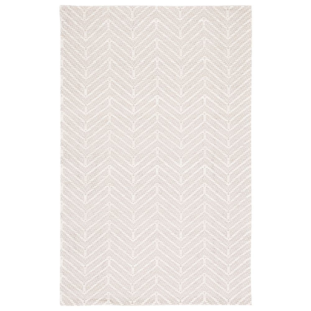 Ivory and Beige Chevron Handwoven Wool Area Rug, 8' x 10'