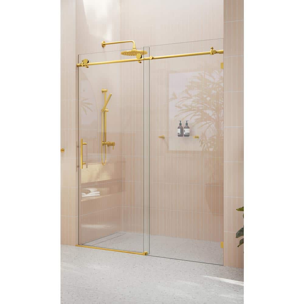 Eclipse 60" x 78" Frameless Glass Sliding Shower Door in Satin Brass
