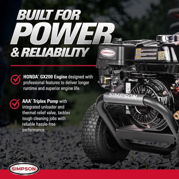 SIMPSON 3300 PSI 2.5 GPM Gas Pressure Washer, HONDA GX200 Engine