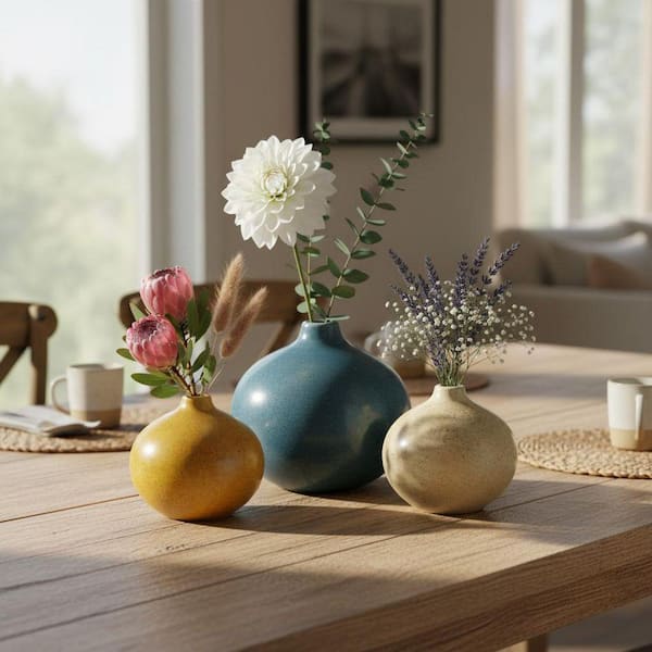 3-Piece 5 in. Small Sphere Ceramic Vase Set - Mini Decor for Home Table Living Room Bookshelf ENHD30063