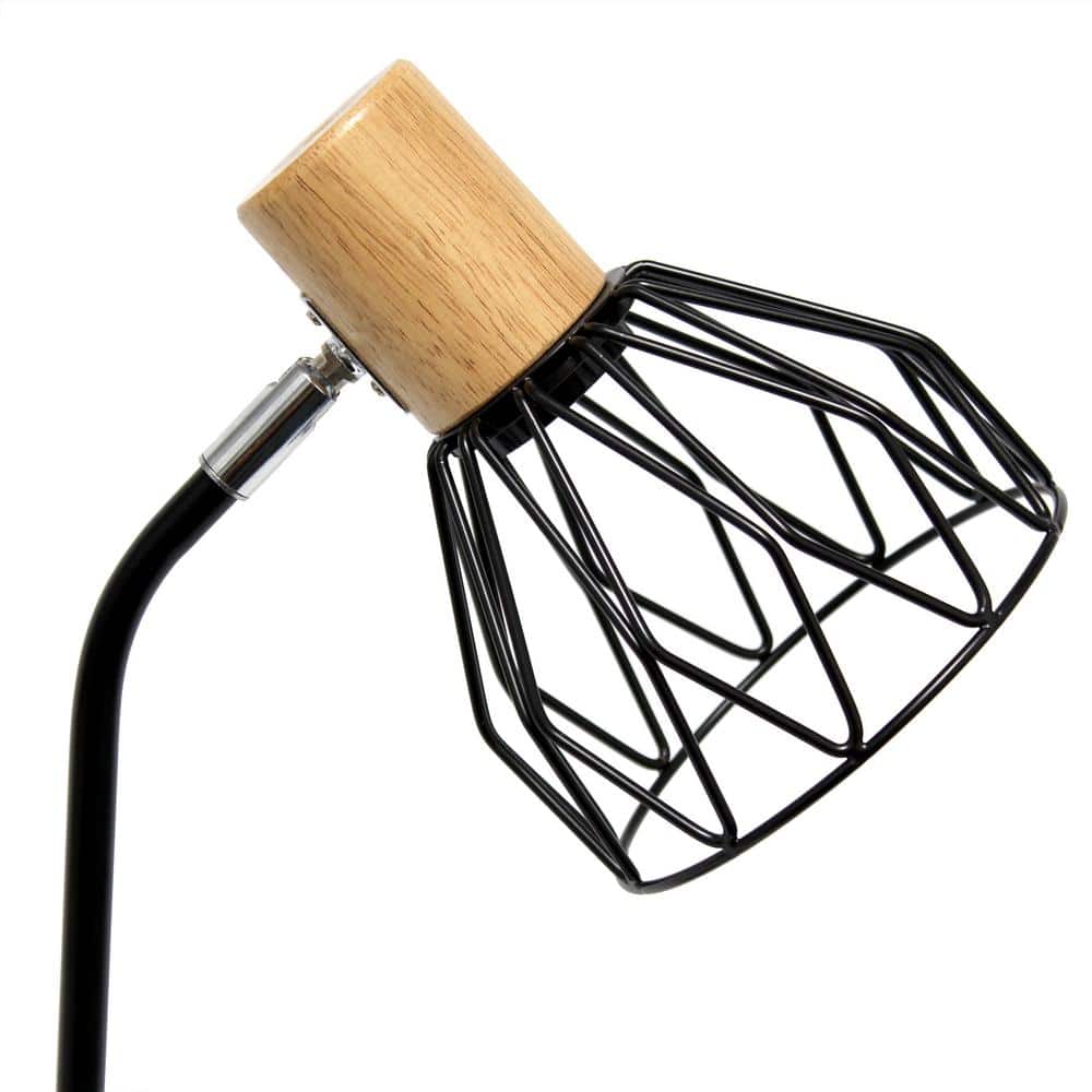 Black Adjustable Industrial Desk Lamp with Wire Cage Shade