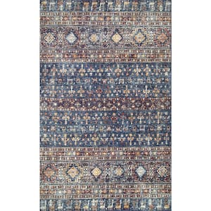 Carter Moroccan Stripes Trellis Blue 8 ft. x 10 ft. Area Rug