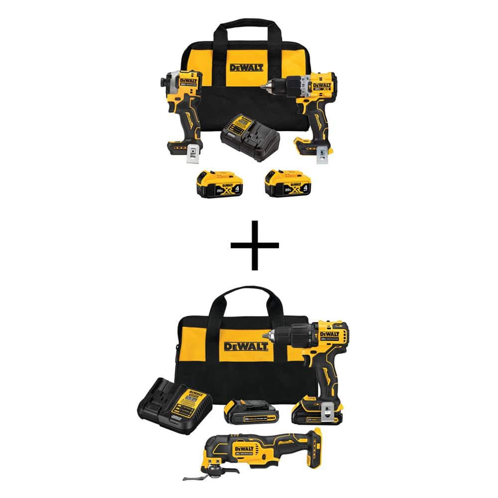 DEWALT 20V MAX XR Hammer Drill and ATOMIC Impact Driver Cordless Combo Kit(2Tool) & ATOMIC 20V