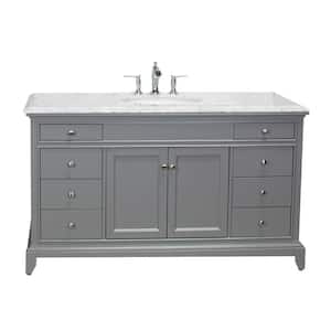 Elite Stamford 60 in. W x 24 in. D x 36 in. H Bath Vanity in Gray with White Carrara Marble Top with White Sink