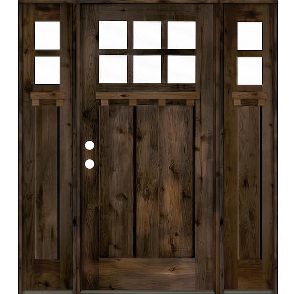 Krosswood Doors 60 in. x 80 in. Craftsman Alder 2-Panel Right-Hand/Inswing 6-Lite Clear Glass Black Stain Wood Prehung Front Door w/DSL