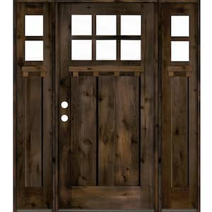 64 in. x 80 in. Craftsman Alder Right Hand Clear 6-Lite Clear Glass Black Stain Wood Prehung Front Door with Sidelites