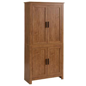 Brown 64 in. Kitchen Pantry, Freestanding Storage Cabinet with 3-Adjustable Shelves for Kitchen Dining or Living Room