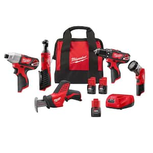 M12 12V Lithium-Ion Cordless Combo Kit (5-Tool) with Two 1.5Ah Batteries One 2.0 Ah CP Battery, Charger & Tool Bag