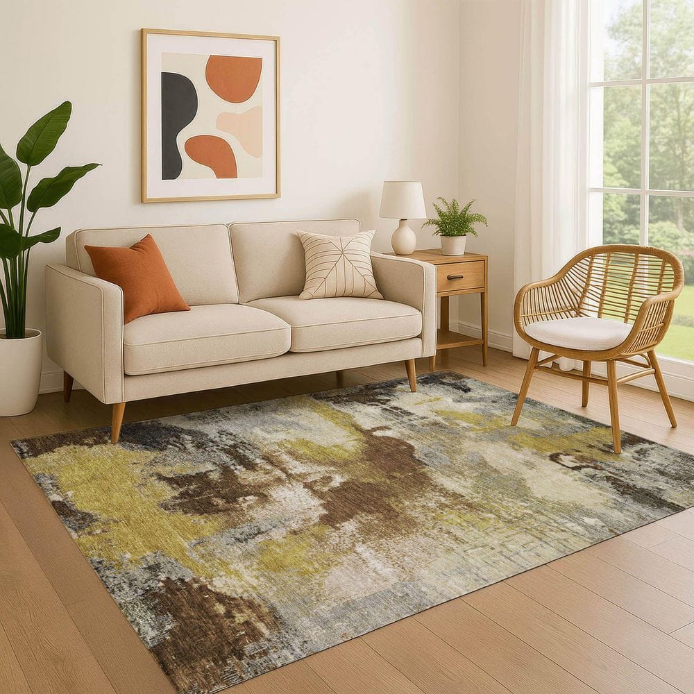 Mayfield Premium Machine Washable Abstract AMF1738 Brown 3 ft. x 4 ft. Area Rug price history on PriceWatchPro