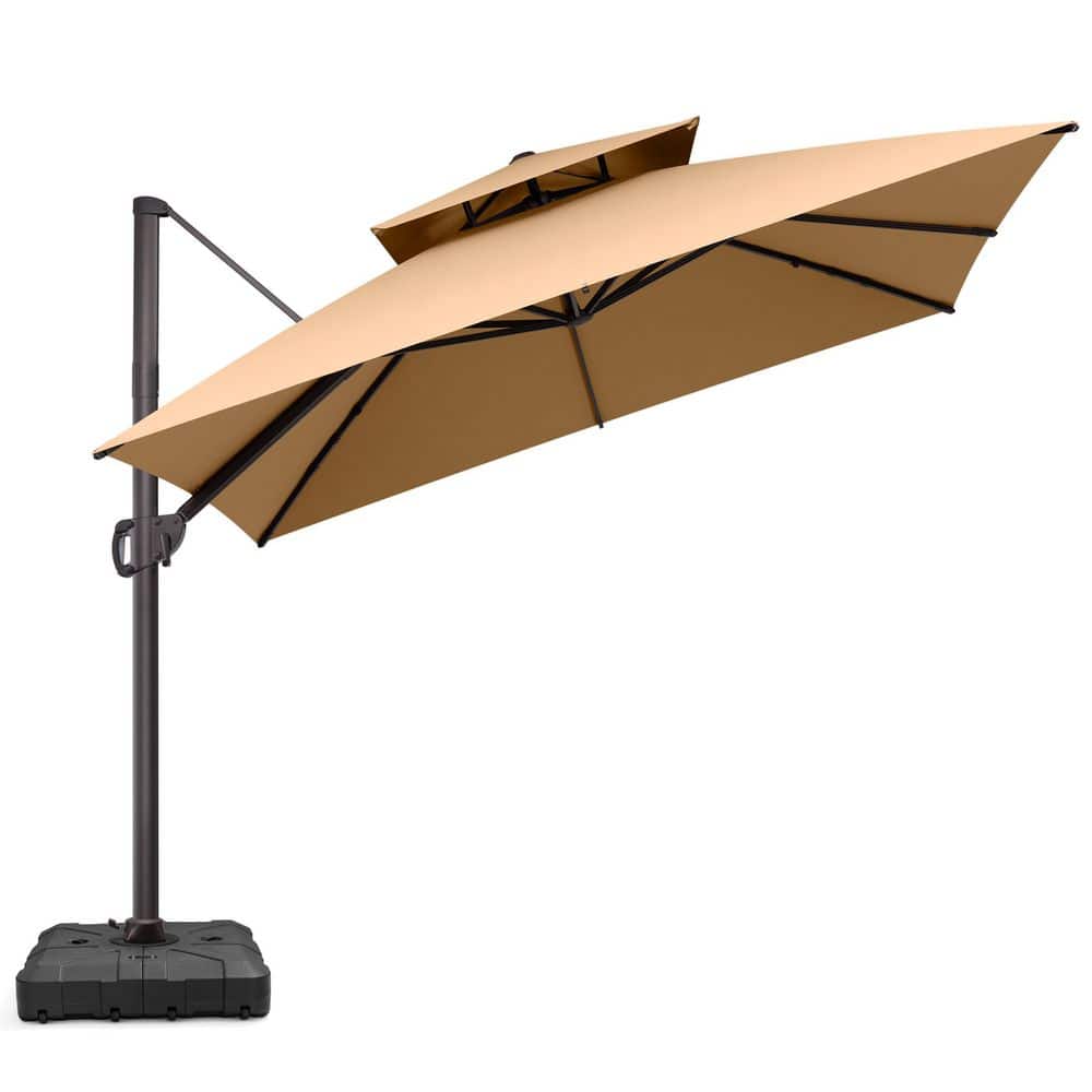 10 ft. Square Aluminum Cantilever Patio Umbrella w/ 360 lb. Wheeled Base Tiltable Outdoor Offset Umbrella in Tan Brown price history on PriceWatchPro