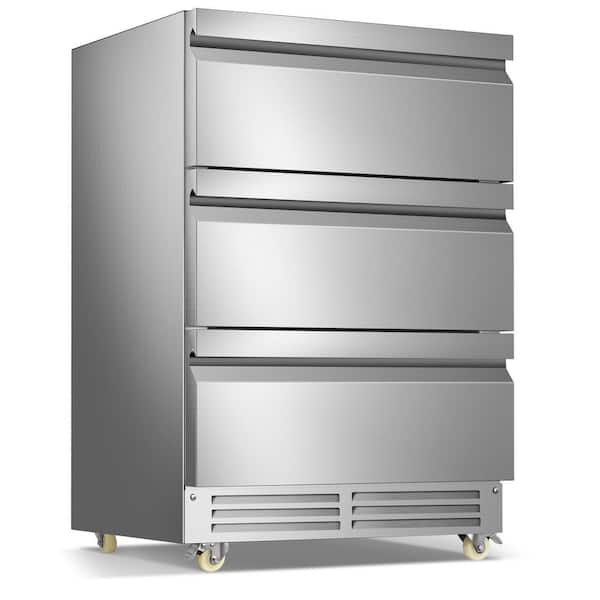 4.9 cu. ft. 3-Drawer Outdoor Refrigerator Weatherproof Beverage Cooler Fridge in Stainless Steel With Wheels