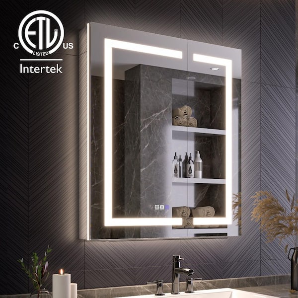 30 in. W x 36 in. H Rectangular Aluminum Recessed/Surface Mount LED Lighted Medicine Cabinet with Mirror, Defogger & USB