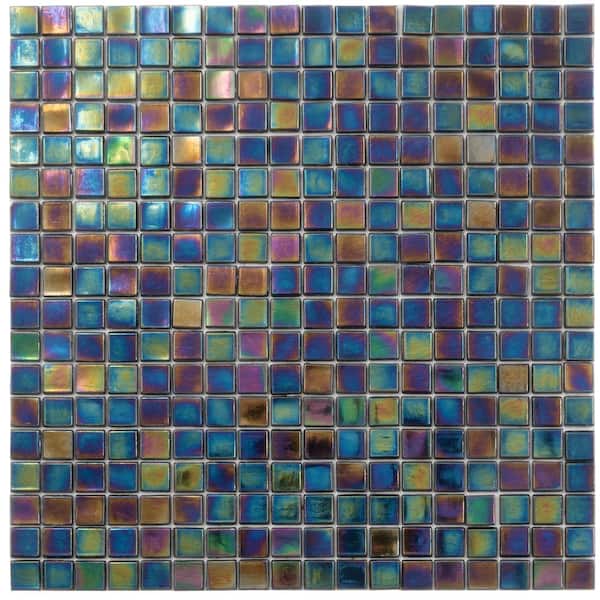 Apollo Tile Skosh 4" x 6" Glossy Shimmer Multi Blue Glass Mosaic Uniform square Wall & Floor Sample Tile 0.13 sq. ft./Piece (1-Pack)