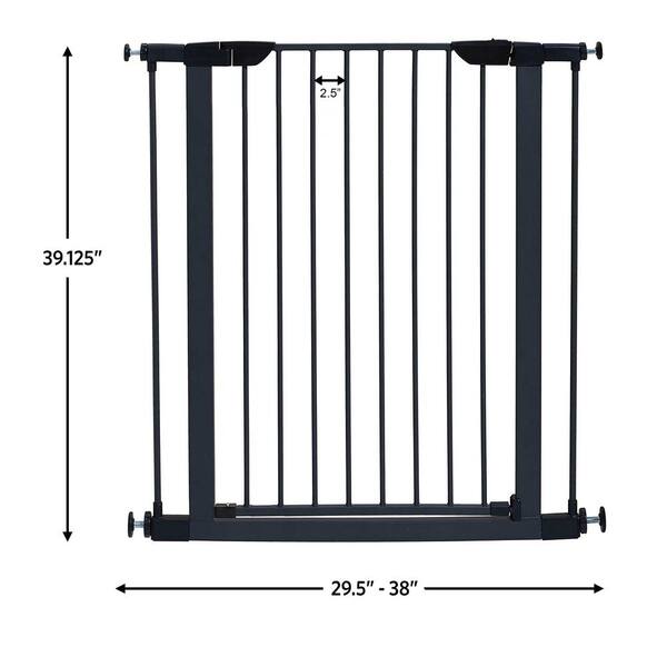 Angel Sar 29-38 in. W x 39 in. H Pressure Mounted Dog Gate, Walk-Through Steel Baby Gate Includes Two 3-Inch-Wide Extensions