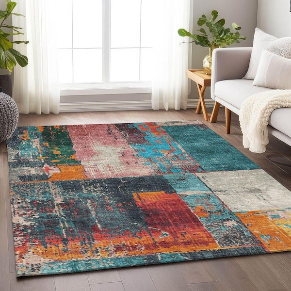 Chantille Machine Washable Indoor/Outdoor Abstract ACN1866 Teal 3 ft. x 4 ft. Area Rug