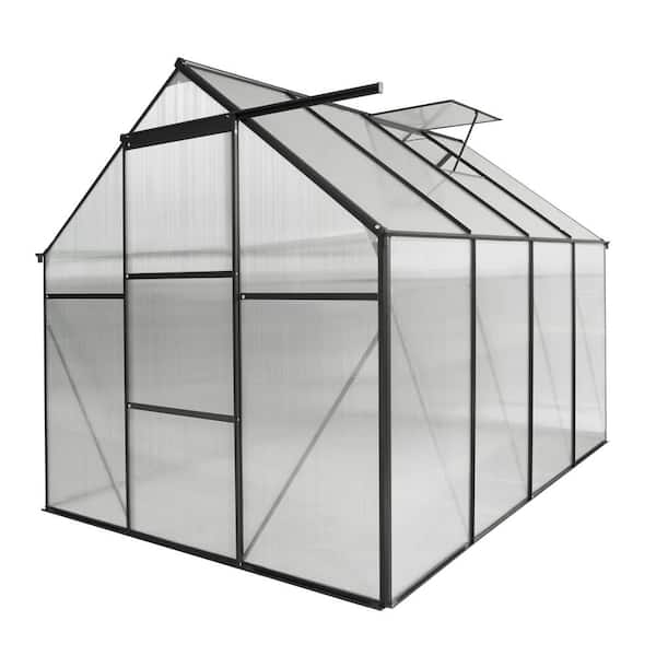 74 in. W x 98 in. D x 76 in. H Raised Base and Anchor Aluminum Heavy Duty Walk-in Greenhouses, Black