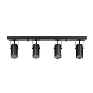2 ft. 4-Light Matte Black Integrated LED Ceiling Mounted Hardwired Track Lighting Kit with Cylindrical Black Heads