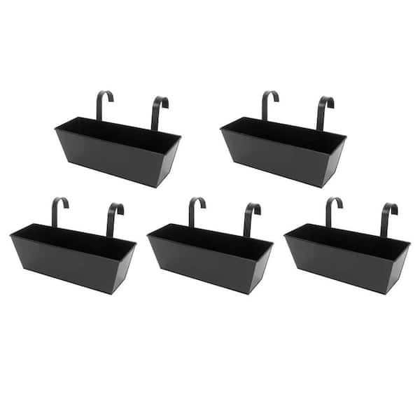 5-Pack 16 in. Black Metal Outdoor Railing Planters, Railing Planter Boxes, Hanging Planters for Fence Flower