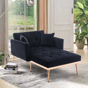 41 in. Wide Black 2-Seat Square Arm Velvet Mid-Century Modern Straight Sofa