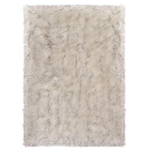 White/Gray 10 ft. x 14 ft. Sheepskin Faux Furry Cozy Area Rug