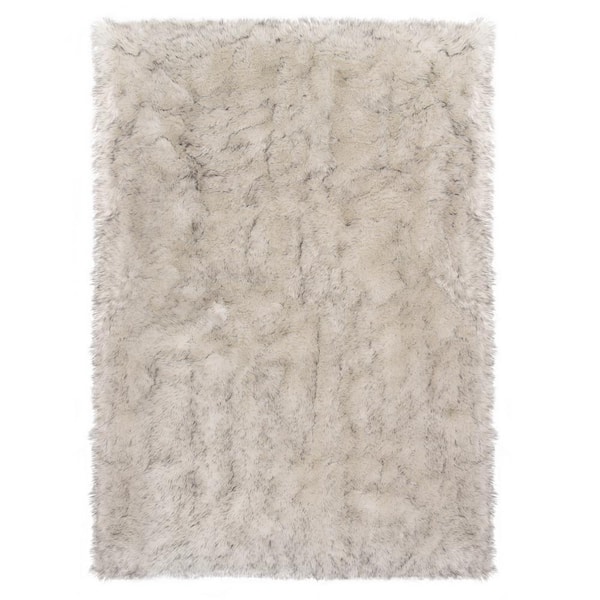 Latepis White/Gray 2 ft. x 3 ft. Sheepskin Faux Furry Cozy Area Rug