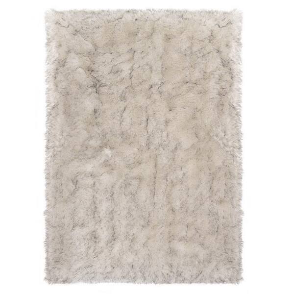 Latepis White/Gray 5 ft. x 8 ft. Sheepskin Faux Furry Cozy Area Rug