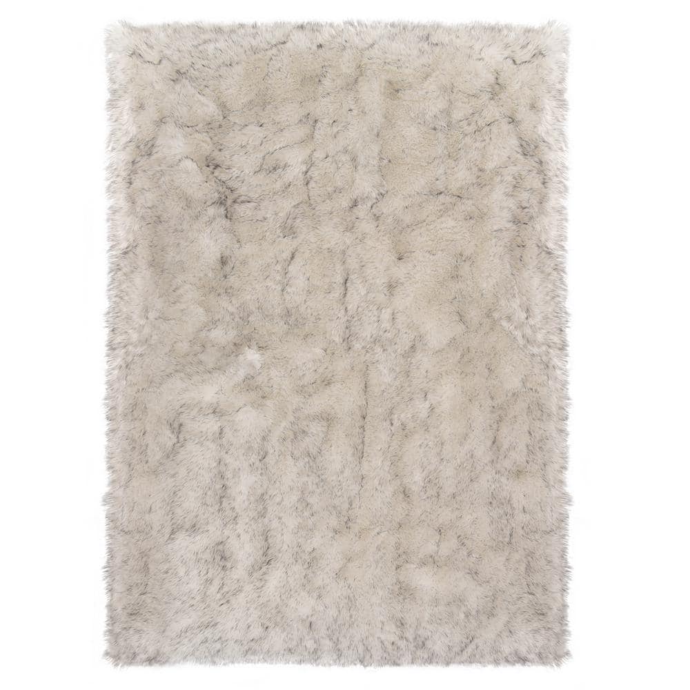 iliebe White/Gray 6 ft. x 8 ft. Sheepskin Faux Furry Cozy Area Rug
