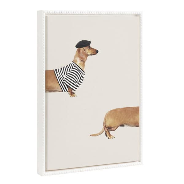 Kate and Laurel Modern Abstract Weiner Dog Framed Canvas Wall Art 1-Piece White Framed Canvas Art Print, 18 in. x 24 in.