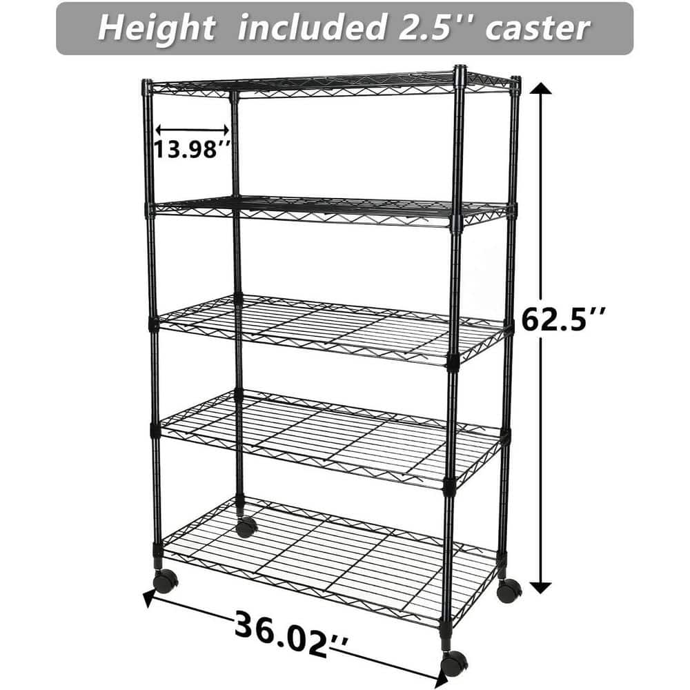 Heavy Duty Black Iron 5-Shelf Pantry Organizer with Wheels