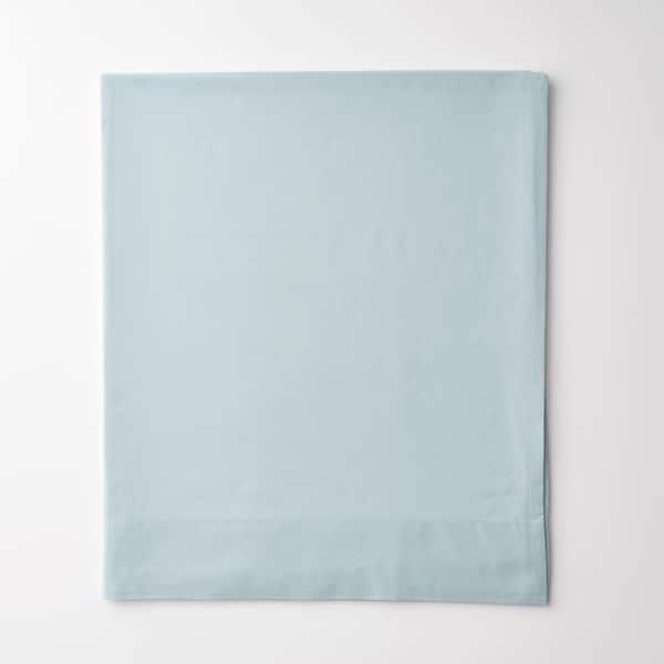 The Company Store Company Cotton Percale Porcelain Blue Solid 300-Thread Count Oversized Queen Deep Pocket Flat Sheet