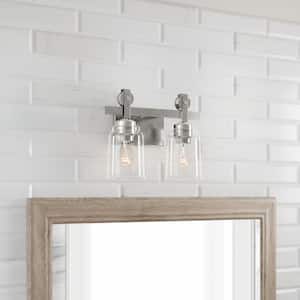Knollwood 2-Light Brushed Nickel Vanity Light with Clear Glass Shades