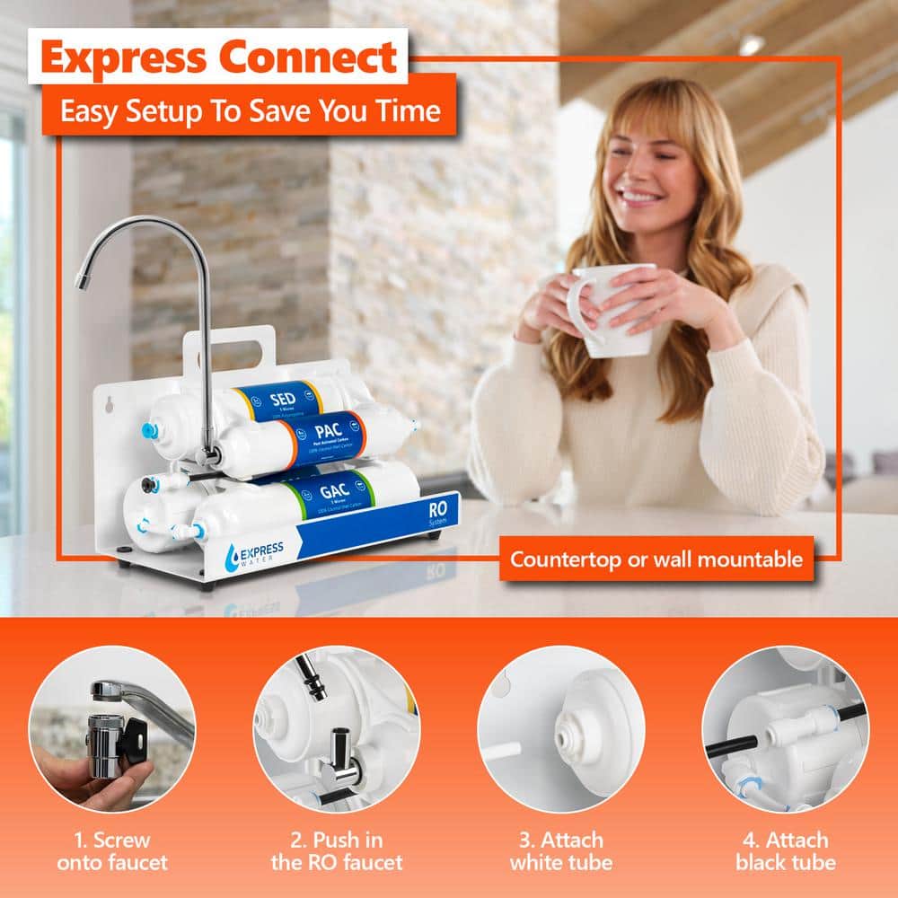 Compact White 4-Stage Under-Sink Reverse Osmosis Water Filter