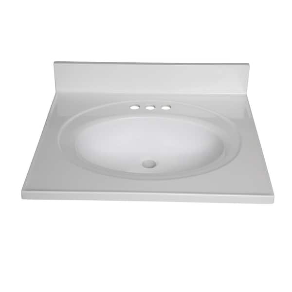 FINE FIXTURES 25 in. W x 22 in. D Cultured Marble Vanity Top in White with White Rectangular Single Sink