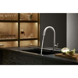 Sensate AC-Powered Touchless Single-Handle Pull-Down Sprayer Kitchen Faucet in Vibrant Polished Chrome and Black Accents
