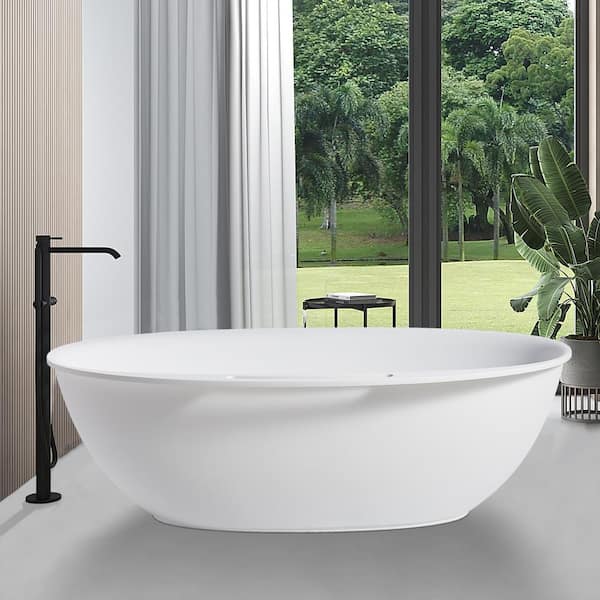 INSTER 67 in. Composite Resin Solid Flatbottom Freestanding Non-Whirlpool Bathtub in White with Space for Hanging Towels