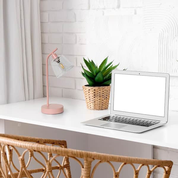 15.75 in Blush Pink Rechargeable Integrated LED No Design Task & Reading Table Lamp for Living Room with Clear Glass